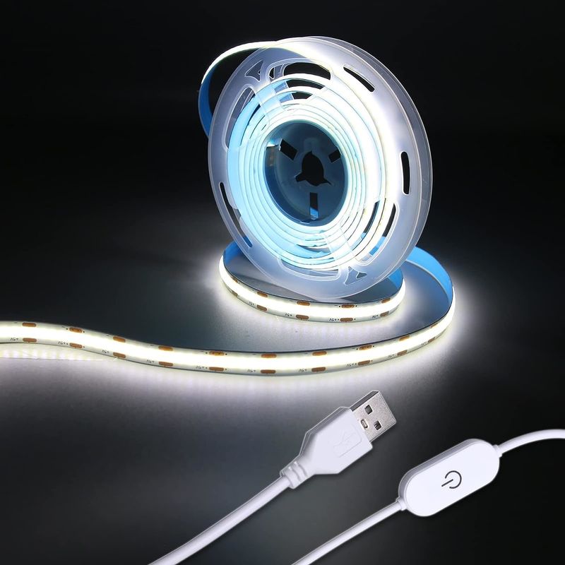 ホントップ COB LED ストライプライト 5V USB 6.56ft/2m 640LED タッチ ステップレス ディマブル 6000K ホワイト 13W