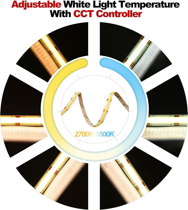 560LED COB LED ストライプ 90 CRI CCT 柔軟なCOB 3M アダプターとミニRFコントローラ