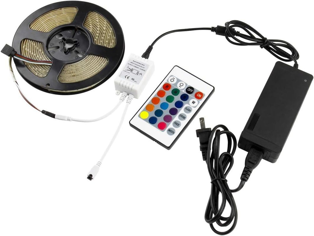120度ビームアングル RGB LEDストライプ 5M SMD5050 24キー IRコントローラー ディムブルストライプ