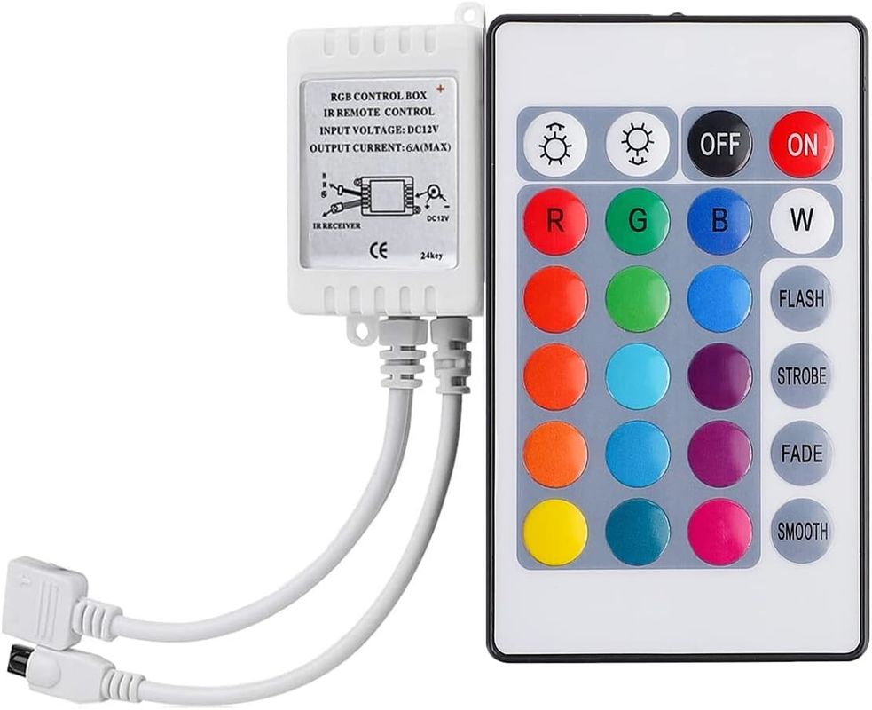 120度ビームアングル RGB LEDストライプ 5M SMD5050 24キー IRコントローラー ディムブルストライプ