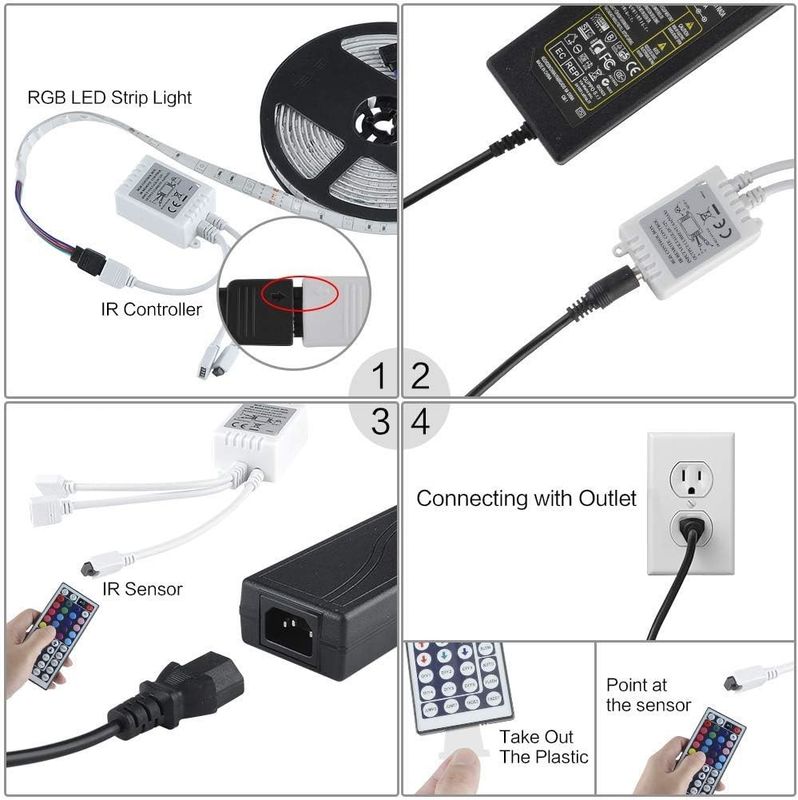 120度ビームアングル RGB LEDストライプ 5M SMD5050 24キー IRコントローラー ディムブルストライプ