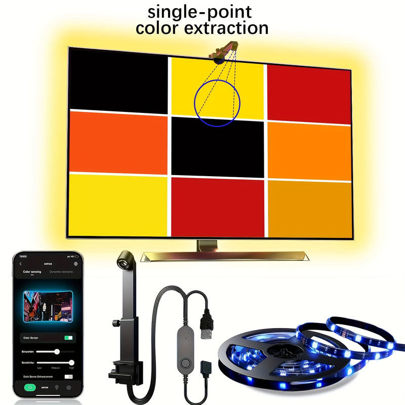 センサー付きWiFi LEDテレビバックライト 55-75インチテレビとPC RGBICアプリ制御 アレクサとGoogleアシスタントと互換性