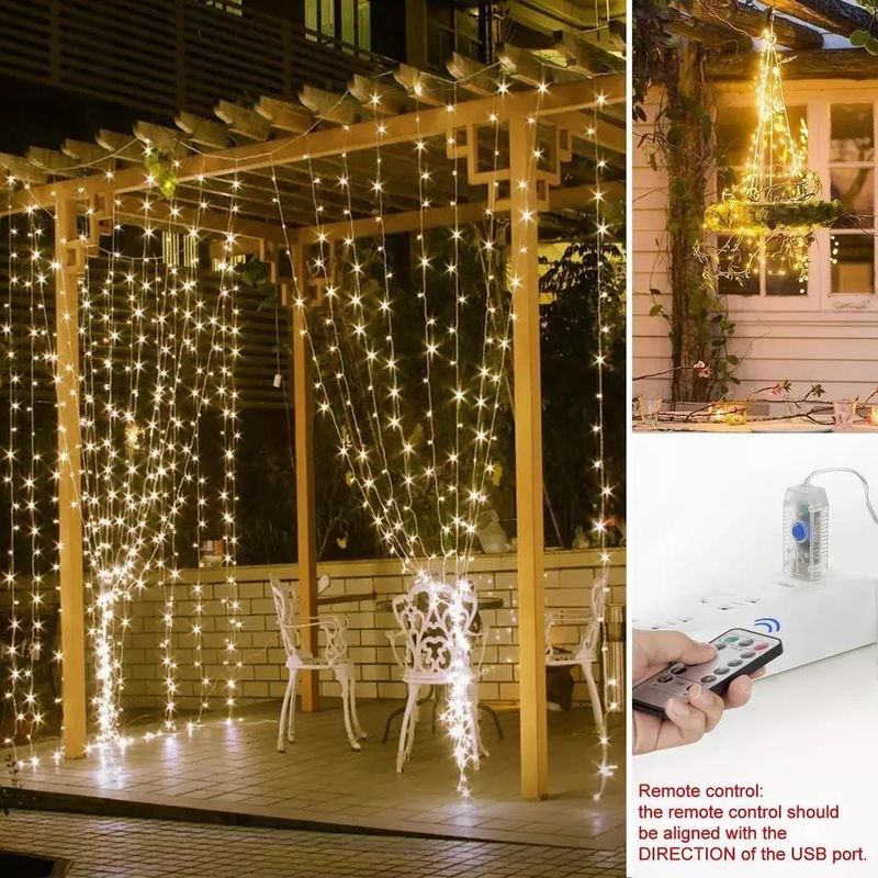 3500K ホットホワイト LEDカーテンライト ベッドルームの装飾 3x2.4m 240d USB電源モード