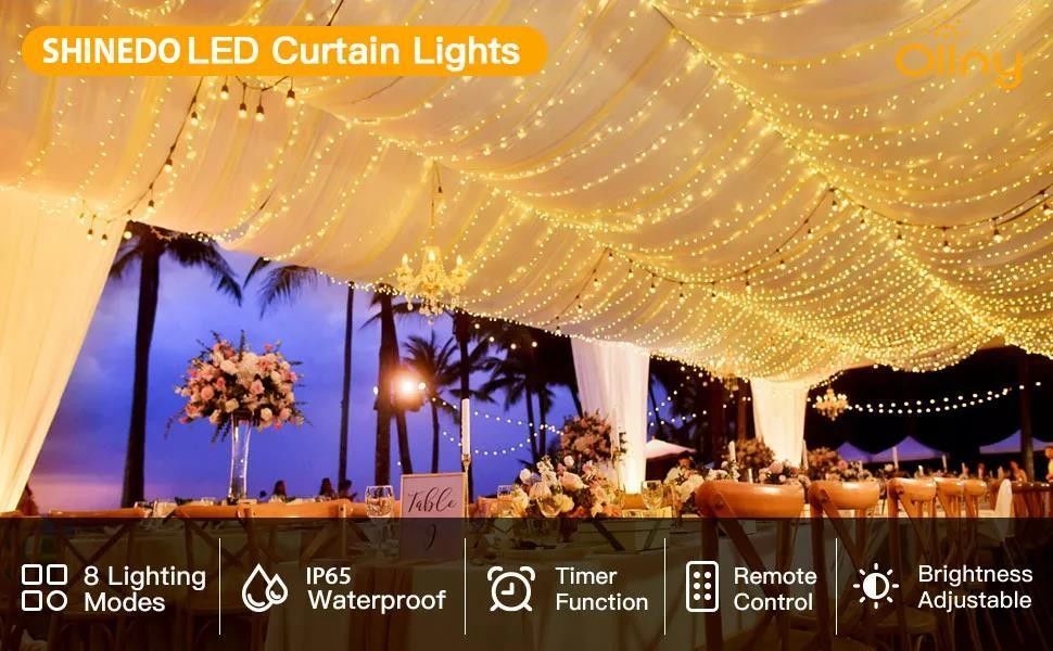 3500K ホットホワイト LEDカーテンライト ベッドルームの装飾 3x2.4m 240d USB電源モード