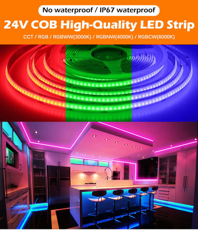 LEDテープ 5m/ロット Smd 320 384 840LEDs/m 防水 柔軟なコブ LEDストライプ Dc 24v Ra90 RGBCCT 3000k 4000k 6000k