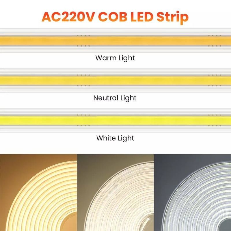 220v 280LEDs/m ホワイト/温かいホワイト/中性ホワイト COB LED ストライプ CE RoHS 100m 50m 高電圧