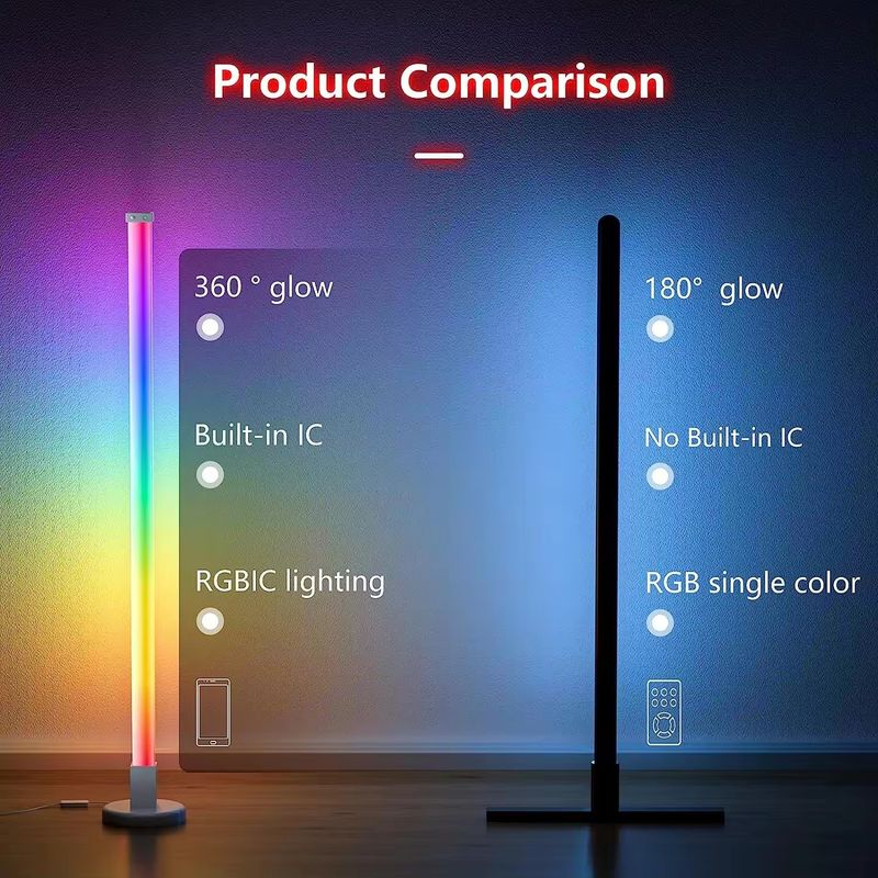 RGBIC Bluetooth Tuya WiFi スマートアプリ LED 部屋用フロアコーナーランプ 35 * 35 * 1500mm